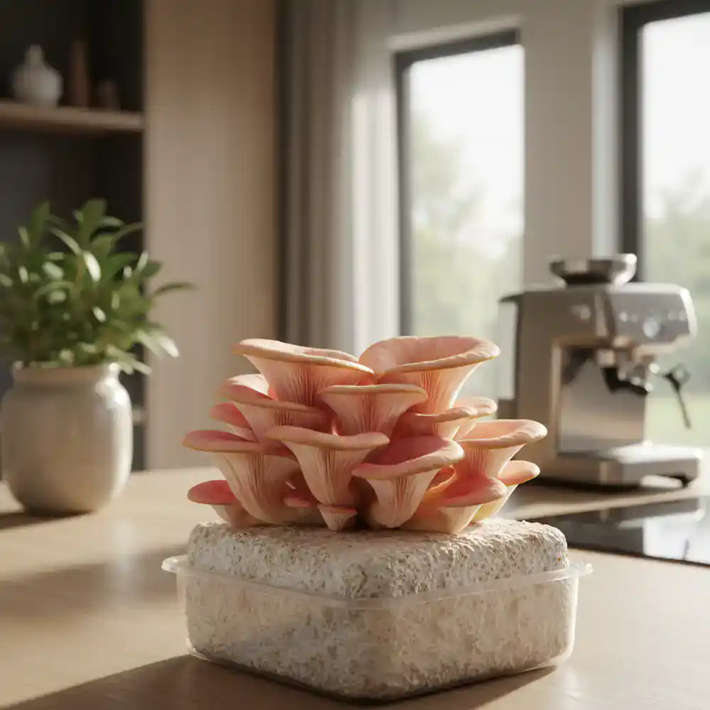 Gourmet mushrooms growing indoors