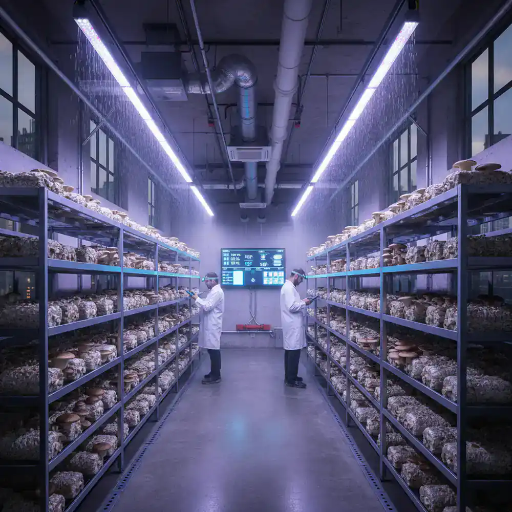 Indoor urban mushroom farm facility